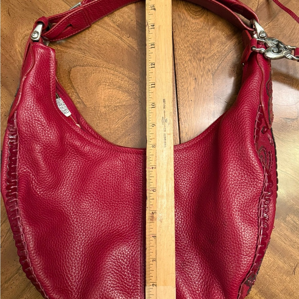 Brighton Ivanka Hobo Red Pebbled Leather Women's Purse With Paisley Accents - Picture 13 of 13